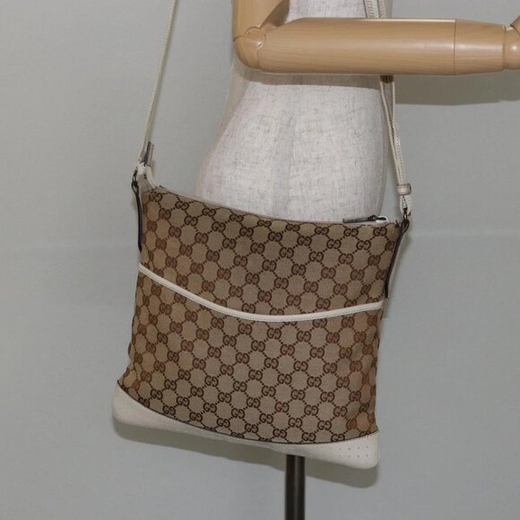 GUCCI GG Canvas Shoulder Bag Beige Silver 145857 Auth 145193 - Picture 1 of 16